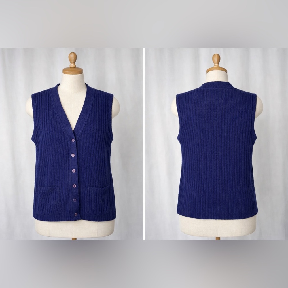 Vintage Wilroy traveller sweater vest navy blue ILGWU union made in USA pockets